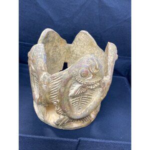 Cast Stone gold fish wrapped bowl candle holder sz 7"x7" SKU 9621